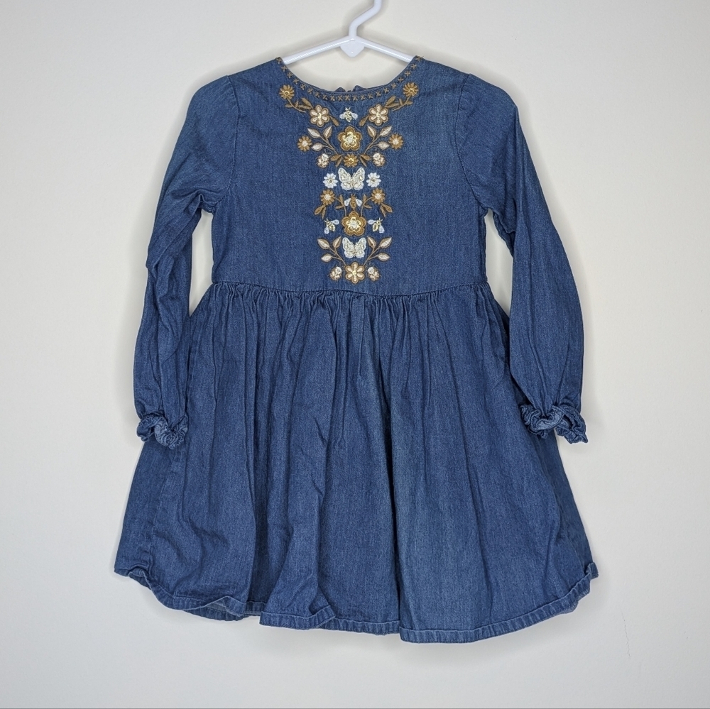 Mini Boden Denim Embroidered Dress 2/3T